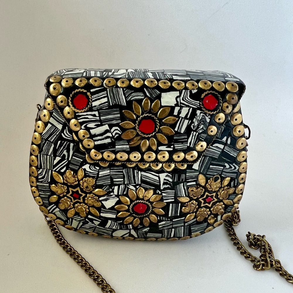 Elegant Black and Gold Embellished Women's Bag